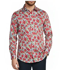 Murano Corsa Di Cavalli Derby Collection Slim Fit Rose Print Long Sleeve Woven Shirt