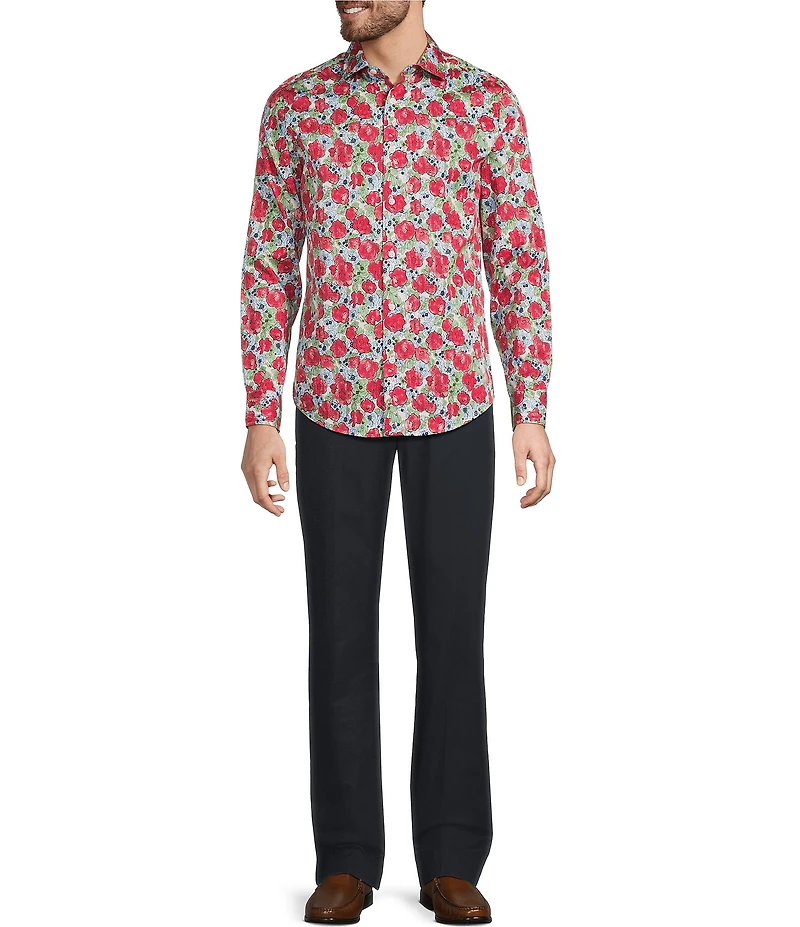 Murano Corsa Di Cavalli Derby Collection Slim Fit Rose Print Long Sleeve Woven Shirt