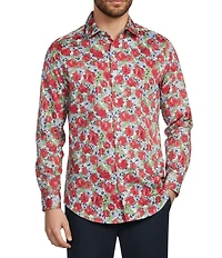 Murano Corsa Di Cavalli Derby Collection Slim Fit Rose Print Long Sleeve Woven Shirt
