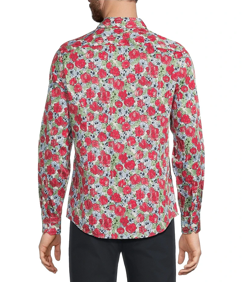 Murano Corsa Di Cavalli Derby Collection Slim Fit Rose Print Long Sleeve Woven Shirt