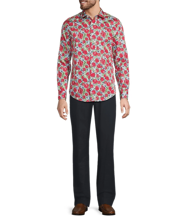 Murano Corsa Di Cavalli Derby Collection Slim Fit Rose Print Long Sleeve Woven Shirt