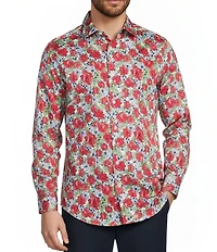 Murano Corsa Di Cavalli Derby Collection Slim Fit Rose Print Long Sleeve Woven Shirt