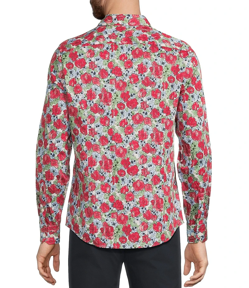 Murano Corsa Di Cavalli Derby Collection Slim Fit Rose Print Long Sleeve Woven Shirt