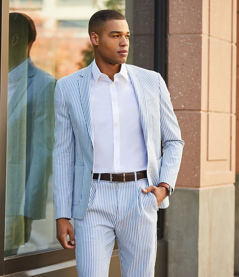 Murano Corsa Di Cavalli Derby Collection Slim Fit Stripe Seersucker Suit Separates Jacket