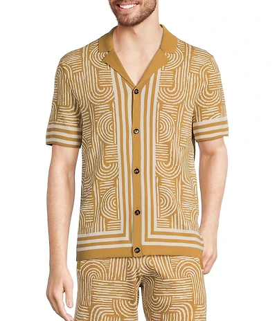 Murano Crocodile World Collection Line Jacquard Short Sleeve Woven Camp Shirt