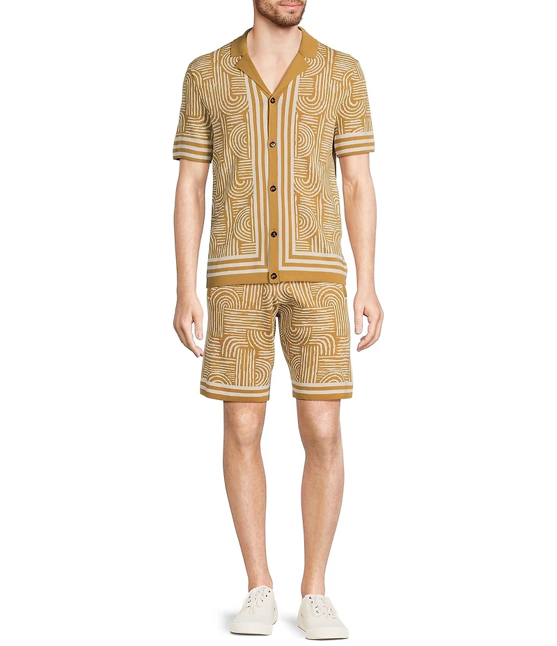 Murano Crocodile World Collection Line Jacquard Short Sleeve Woven Camp Shirt