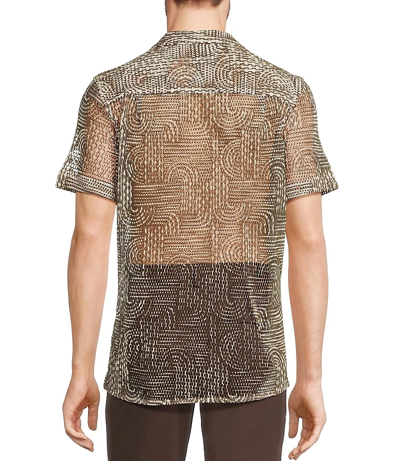Murano Crocodile World Collection Open Weave Line Print Camp Collar Woven Shirt