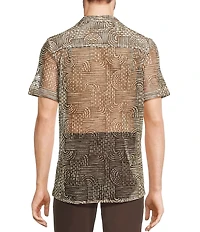 Murano Crocodile World Collection Open Weave Line Print Camp Collar Woven Shirt