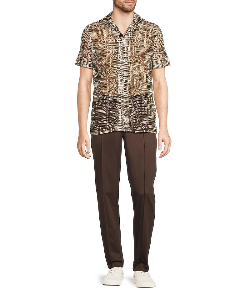 Murano Crocodile World Collection Open Weave Line Print Camp Collar Woven Shirt