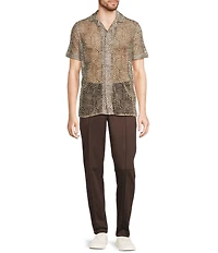 Murano Crocodile World Collection Open Weave Line Print Camp Collar Woven Shirt