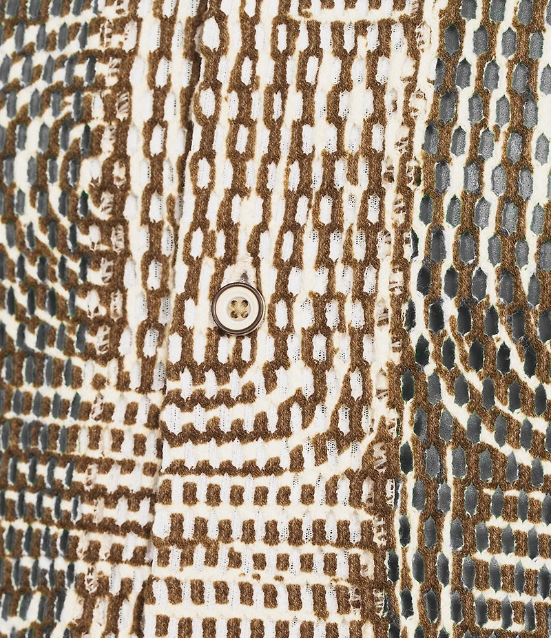 Murano Crocodile World Collection Open Weave Line Print Camp Collar Woven Shirt