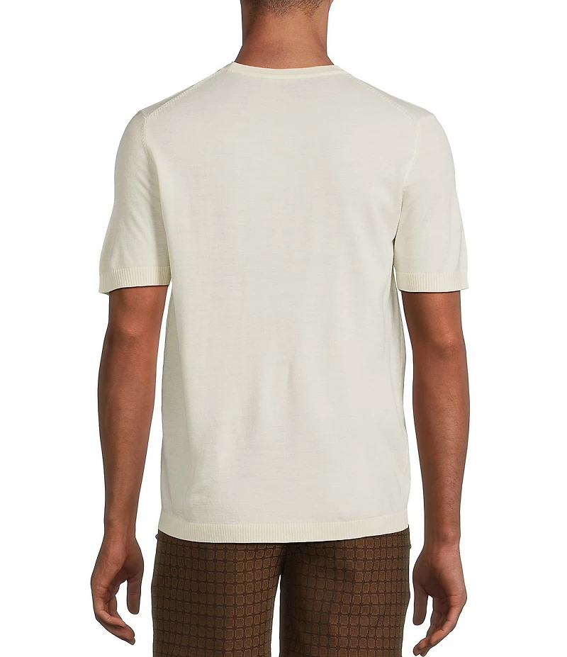 Murano Crocodile World Collection Pointelle Crocodile Short Sleeve Crew Neck Sweater