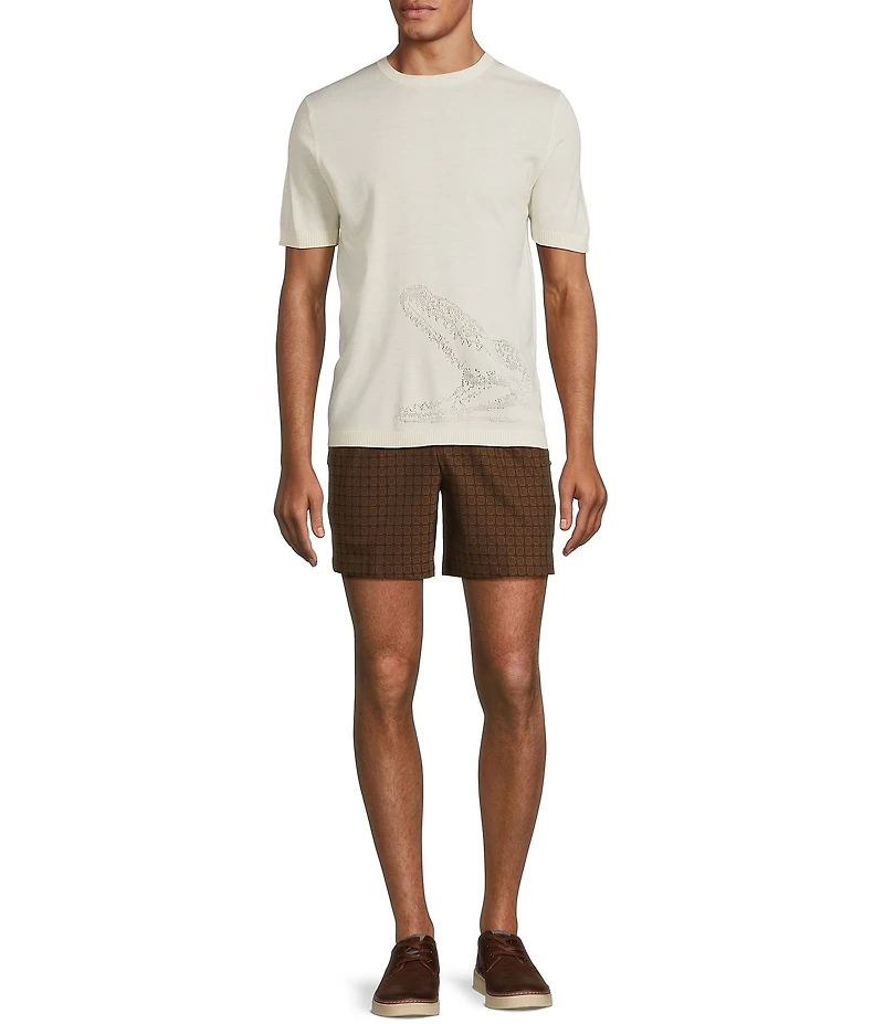 Murano Crocodile World Collection Pointelle Crocodile Short Sleeve Crew Neck Sweater