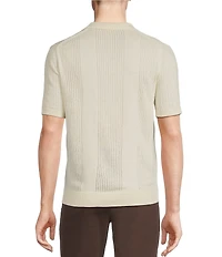 Murano Crocodile World Collection Pointelle Johnny Collar Short Sleeve Sweater Knit Shirt
