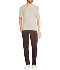 Murano Crocodile World Collection Pointelle Johnny Collar Short Sleeve Sweater Knit Shirt