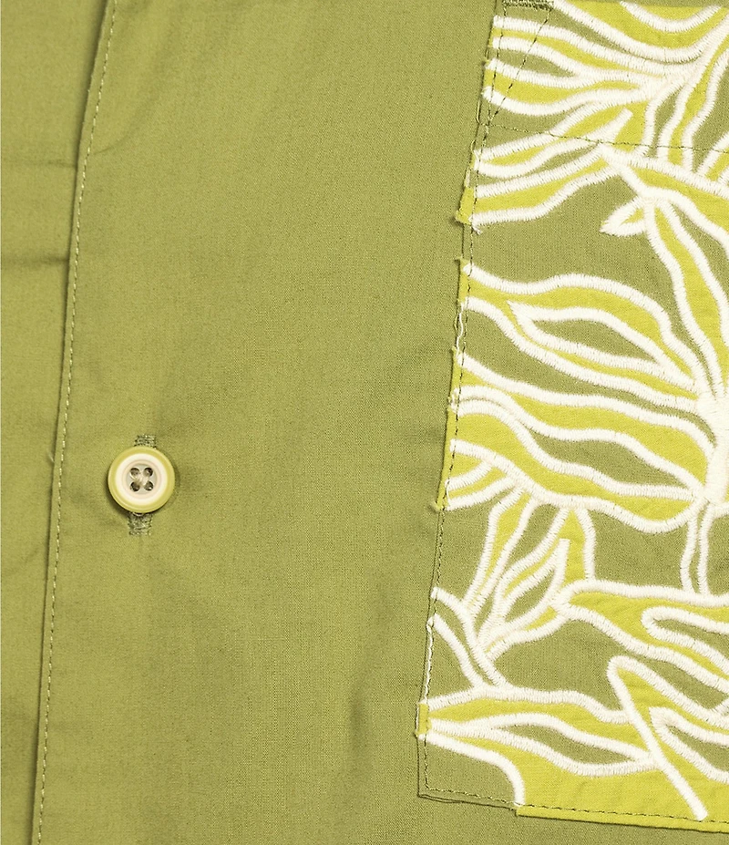 Murano Crocodile World Collection Slim Fit Applique Pocket Short Sleeve Woven Camp Shirt