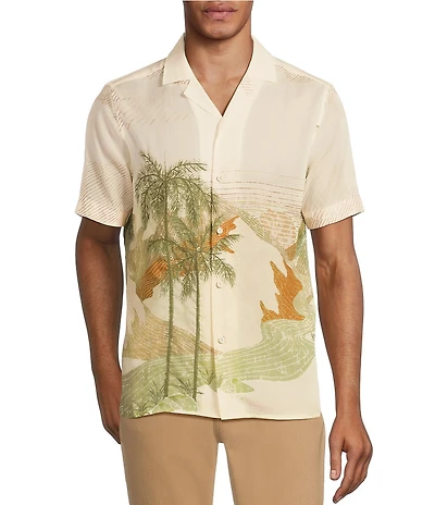 Murano Crocodile World Collection Slim Fit Outback Scene Print Short Sleeve Woven Camp Shirt
