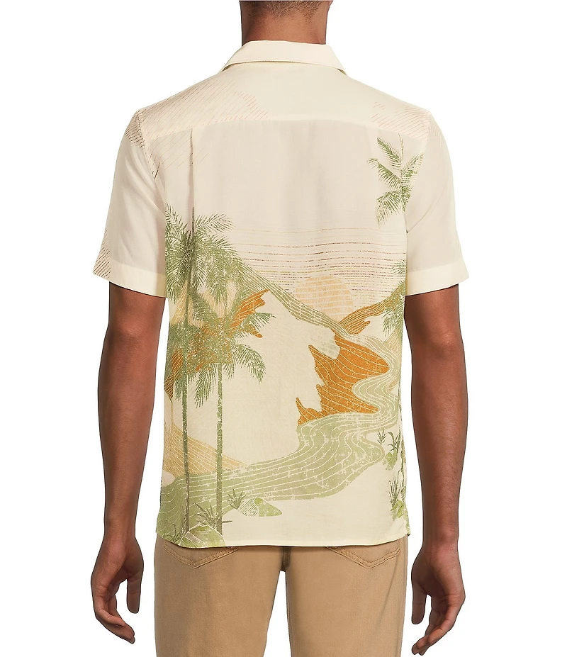 Murano Crocodile World Collection Slim Fit Outback Scene Print Short Sleeve Woven Camp Shirt