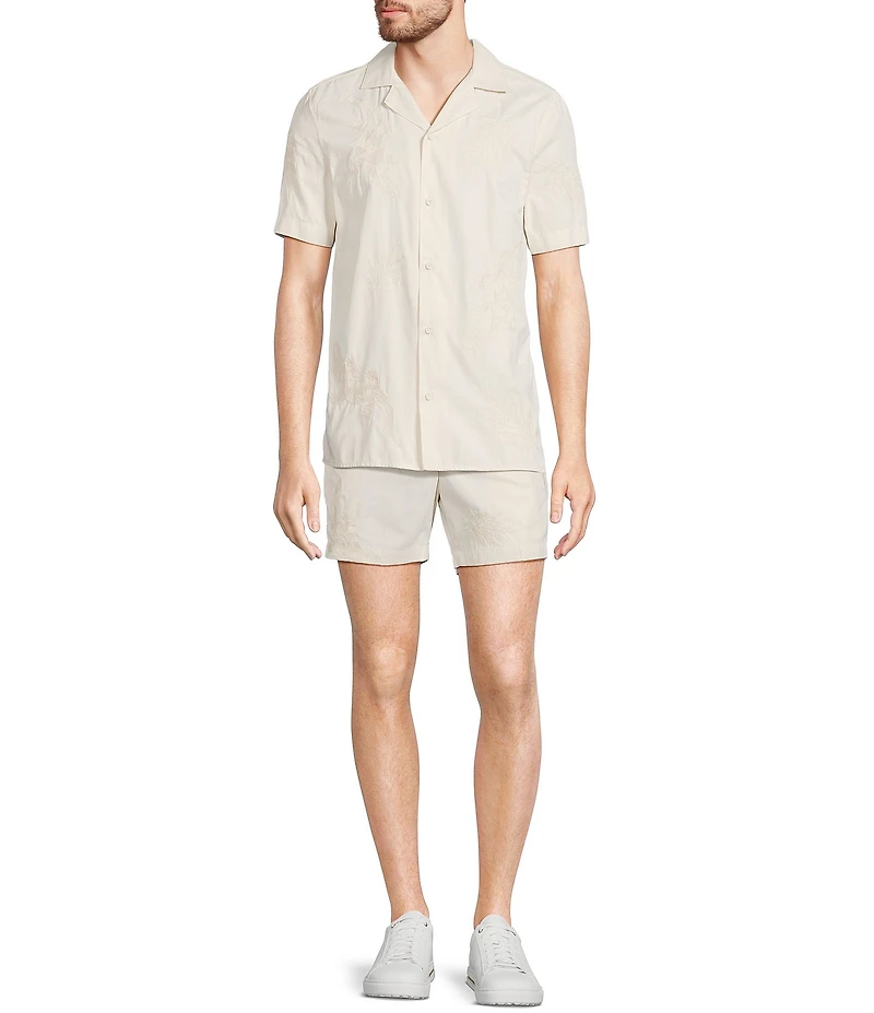Murano Crocodile World Collection Slim Fit Place Print Embroidered Short Sleeve Woven Camp Shirt