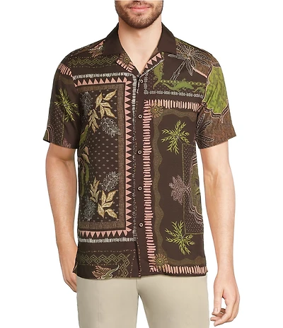 Murano Crocodile World Collection Slim Fit Placed Bandana Print Short Sleeve Woven Camp Shirt