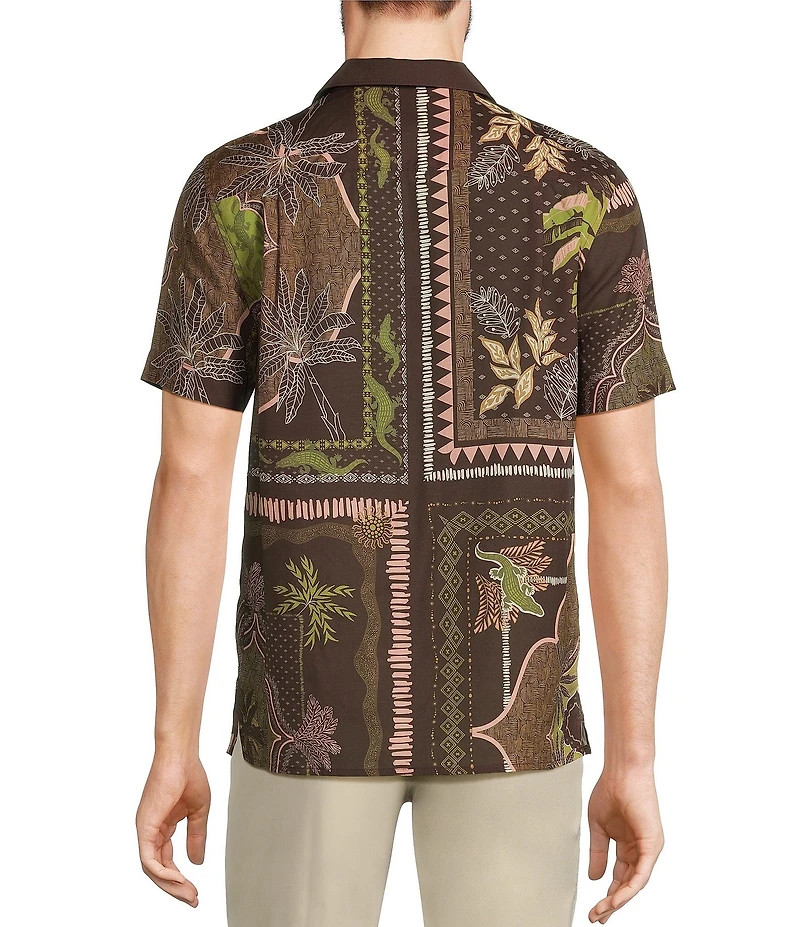 Murano Crocodile World Collection Slim Fit Placed Bandana Print Short Sleeve Woven Camp Shirt