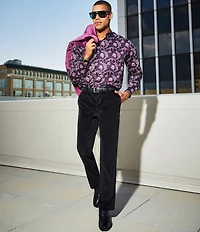 Murano Floral Print Sateen Long Sleeve Woven Shirt