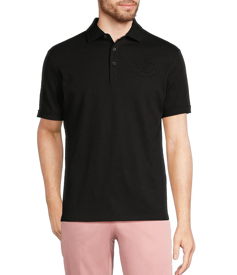 Murano From The Garden Collection Debossed Floral Print Short Sleeve Polo Shirt