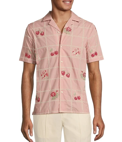 Murano From The Garden Collection Slim Fit Embroidered Short Sleeve Woven Camp Shirt