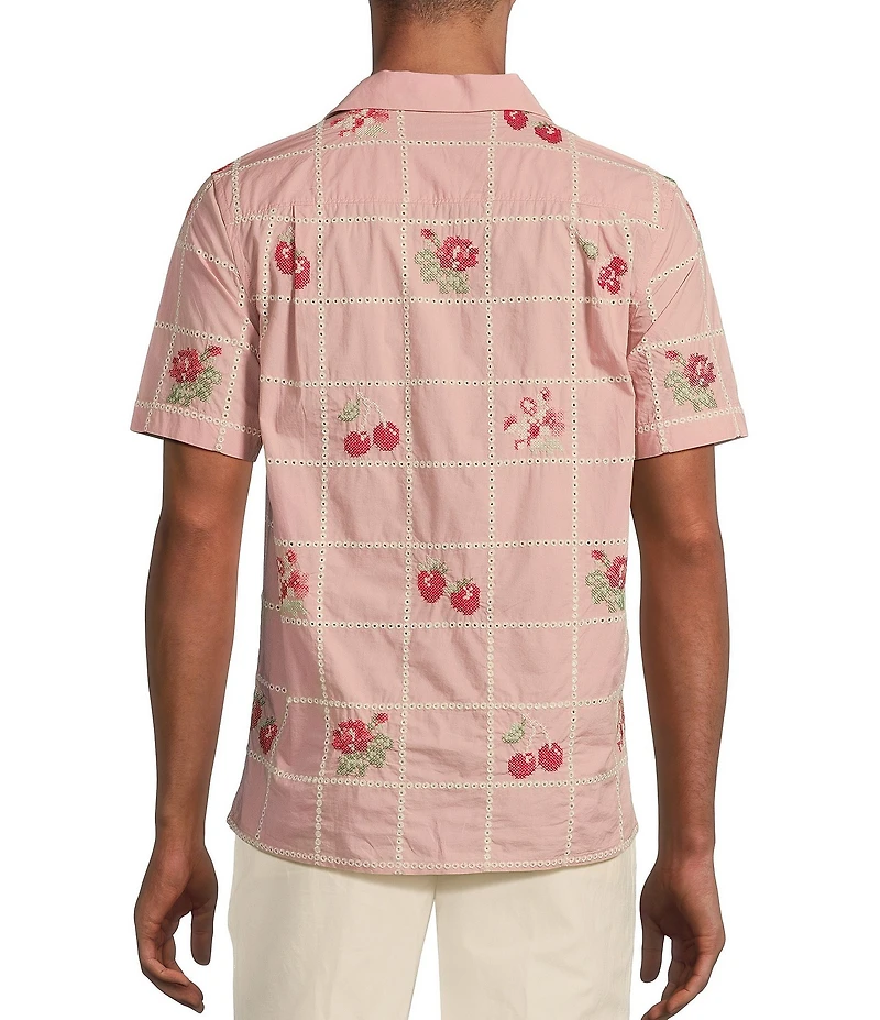 Murano From The Garden Collection Slim Fit Embroidered Short Sleeve Woven Camp Shirt