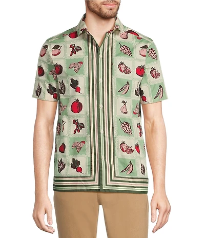 Murano From The Garden Collection Slim Fit Vegetable Grid Short Sleeve Woven Convertible Camp Shirt