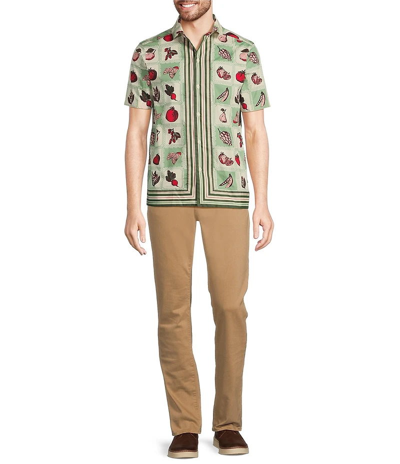Murano From The Garden Collection Slim Fit Vegetable Grid Short Sleeve Woven Convertible Camp Shirt