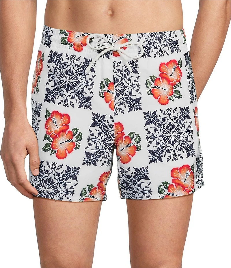 Murano Hibiscus Tile 5#double; Inseam Coordinating Cabana Swim Trunks