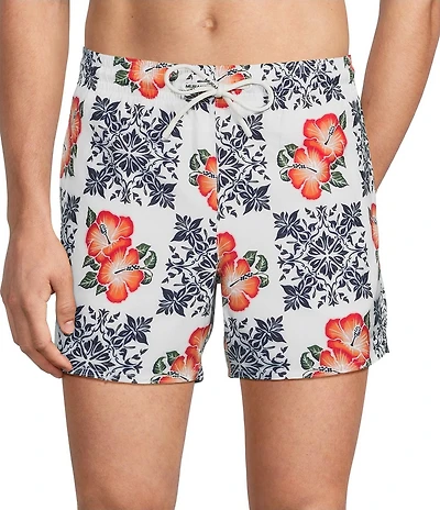 Murano Hibiscus Tile 5#double; Inseam Coordinating Cabana Swim Trunks