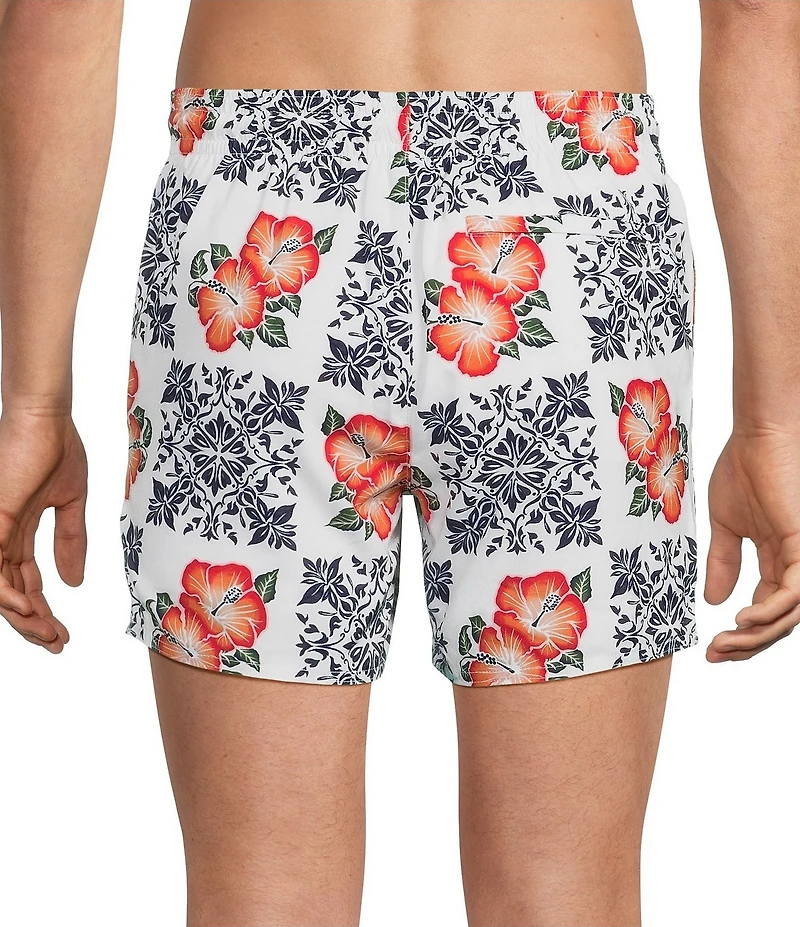 Murano Hibiscus Tile 5#double; Inseam Coordinating Cabana Swim Trunks