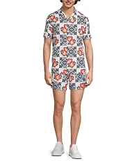 Murano Hibiscus Tile 5#double; Inseam Coordinating Cabana Swim Trunks