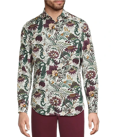 Murano In the Ferns Collection Slim Fit Floral Print Long Sleeve Woven Shirt