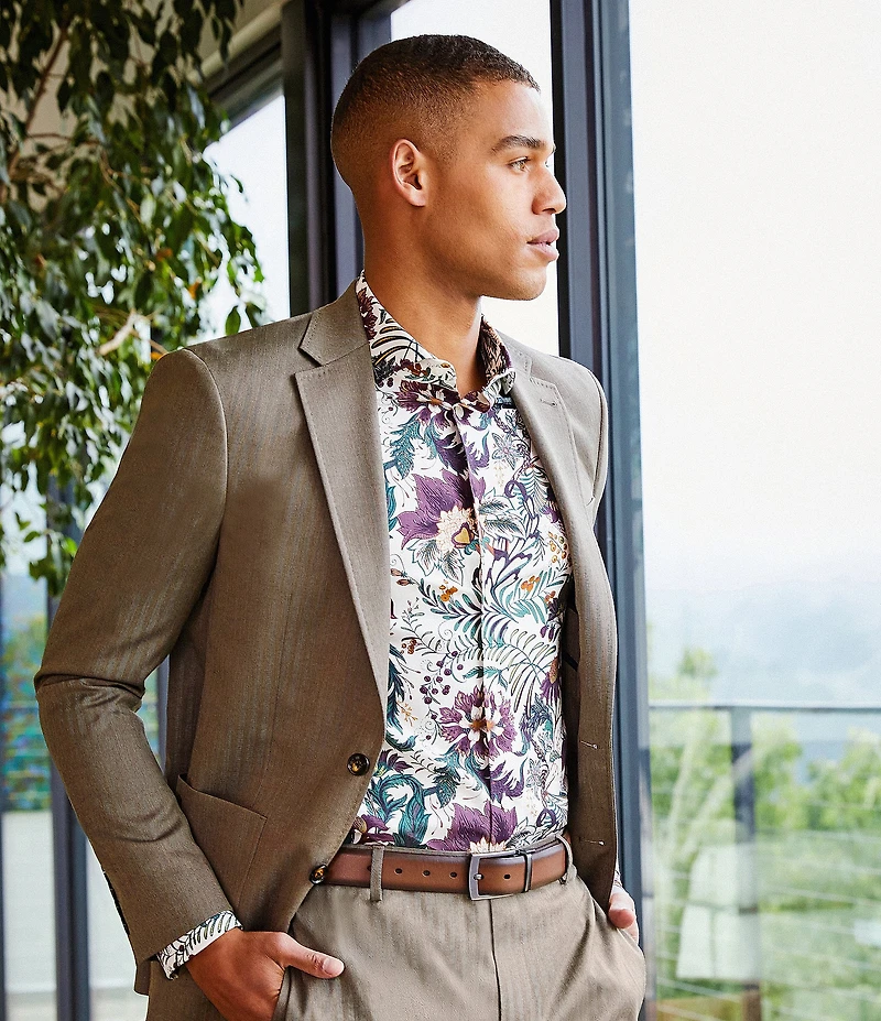 Murano In the Ferns Collection Slim Fit Floral Print Long Sleeve Woven Shirt