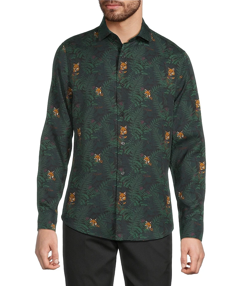Murano In the Ferns Collection Slim Fit Fox Print Long Sleeve Woven Shirt