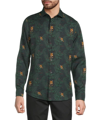Murano In the Ferns Collection Slim Fit Fox Print Long Sleeve Woven Shirt
