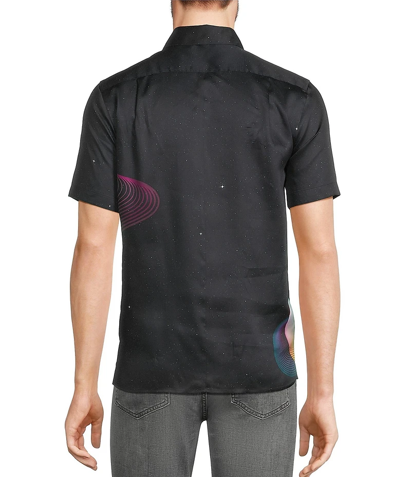 Murano Interdimensional Collection Slim Fit Planet Applique Short Sleeve Convertible Woven Camp Shirt