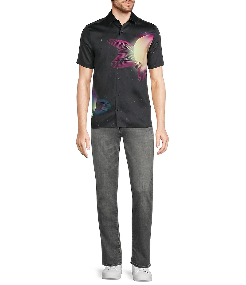 Murano Interdimensional Collection Slim Fit Planet Applique Short Sleeve Convertible Woven Camp Shirt