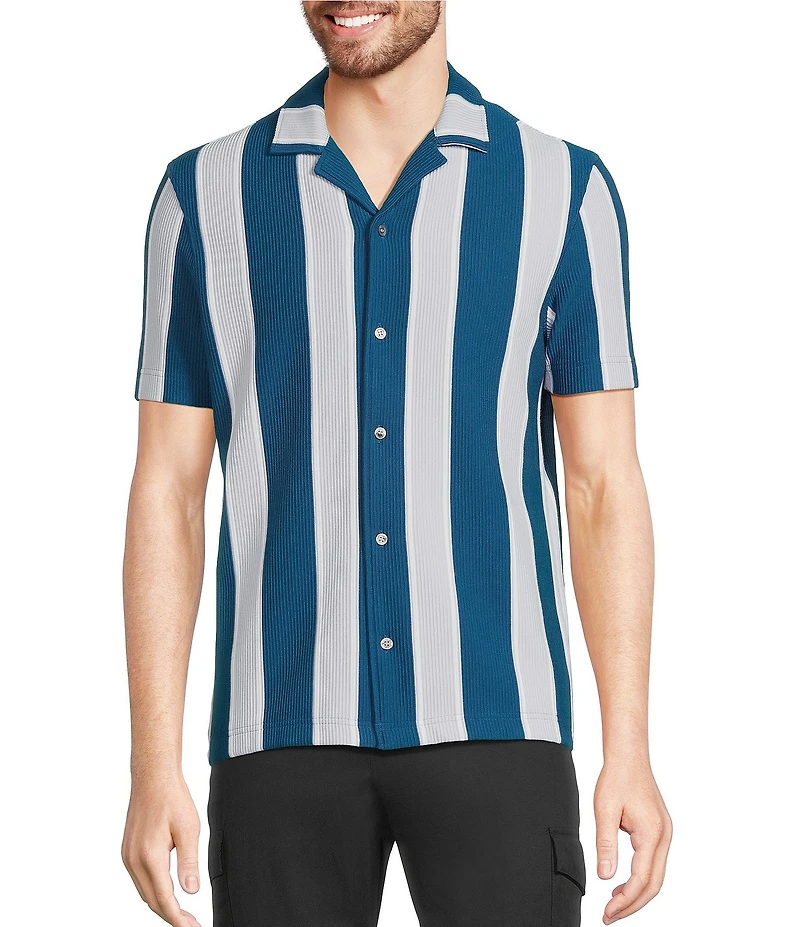 Murano Interdimensional Collection Slim Fit Striped Rib Camp Collar Knit Shirt