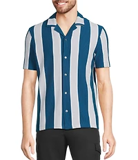 Murano Interdimensional Collection Slim Fit Striped Rib Camp Collar Knit Shirt