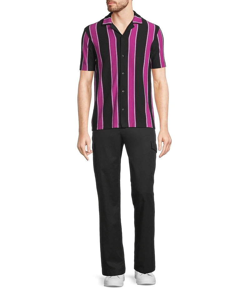 Murano Interdimensional Collection Slim Fit Striped Rib Camp Collar Knit Shirt