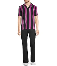 Murano Interdimensional Collection Slim Fit Striped Rib Camp Collar Knit Shirt