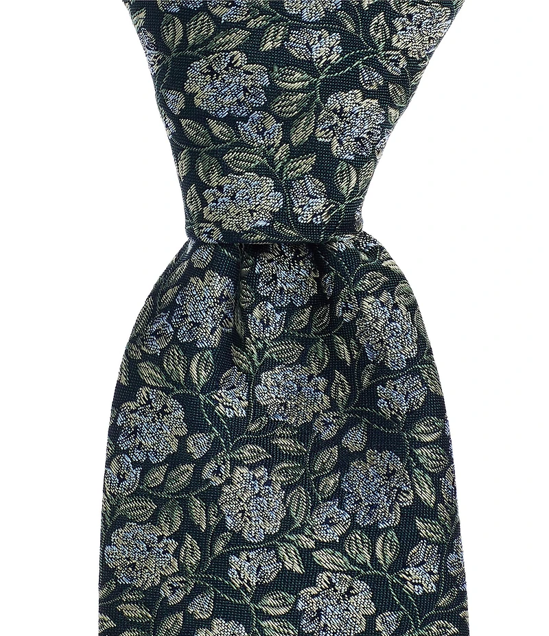 Murano Koa Floral and Vines 3#double; Narrow Woven Silk Blend Tie