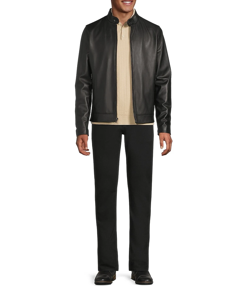 Murano Lio Lambskin Leather Long Sleeve Motorcycle Jacket