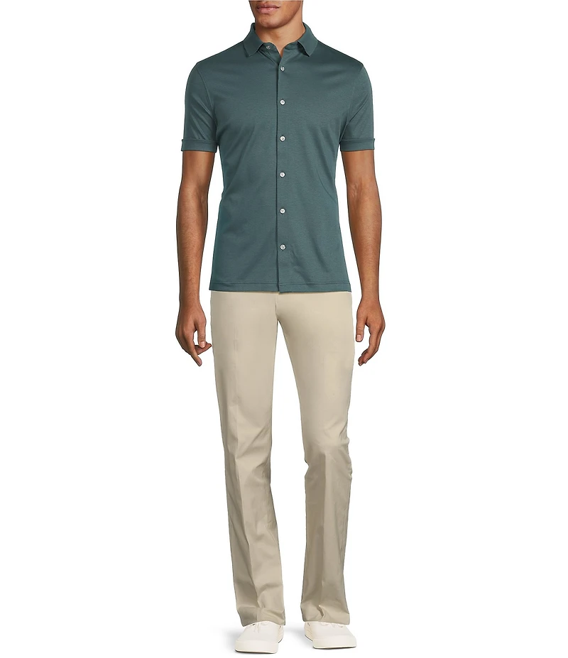 Murano Liquid Luxury Classic Fit Solid Coat Front Short Sleeve Woven Shirt