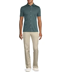 Murano Liquid Luxury Classic Fit Solid Coat Front Short Sleeve Woven Shirt