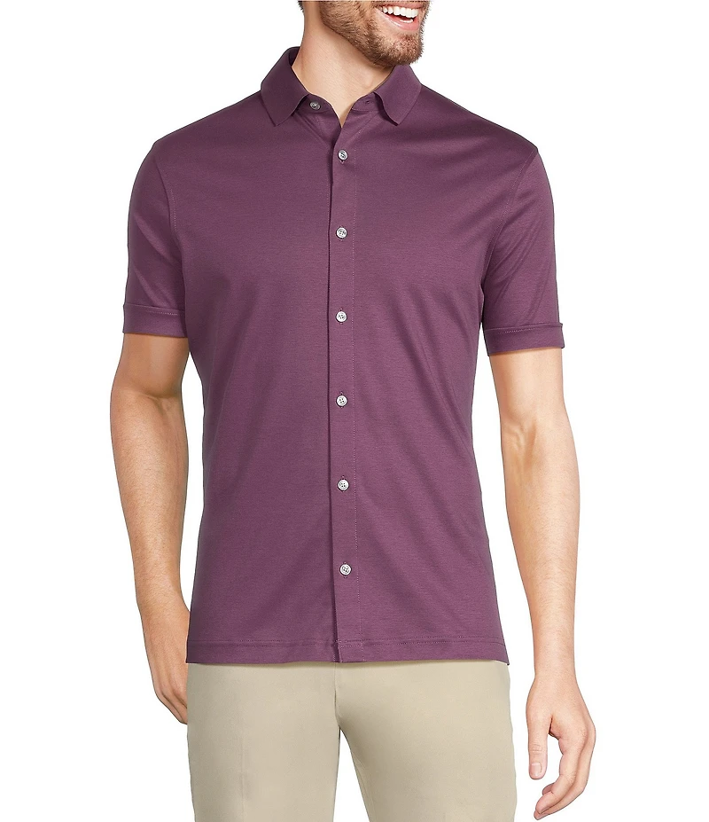 Murano Liquid Luxury Classic Fit Solid Coat Front Short Sleeve Woven Shirt